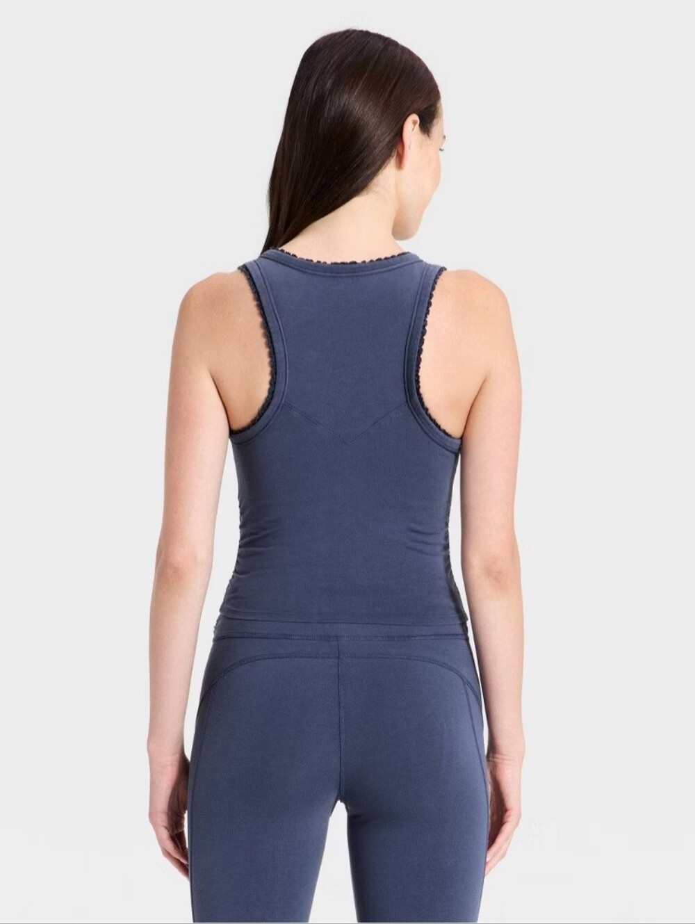 Women's Washed Jersey Lace Trim Tank Top - JoyLab Blue M - Picture 2 of 3